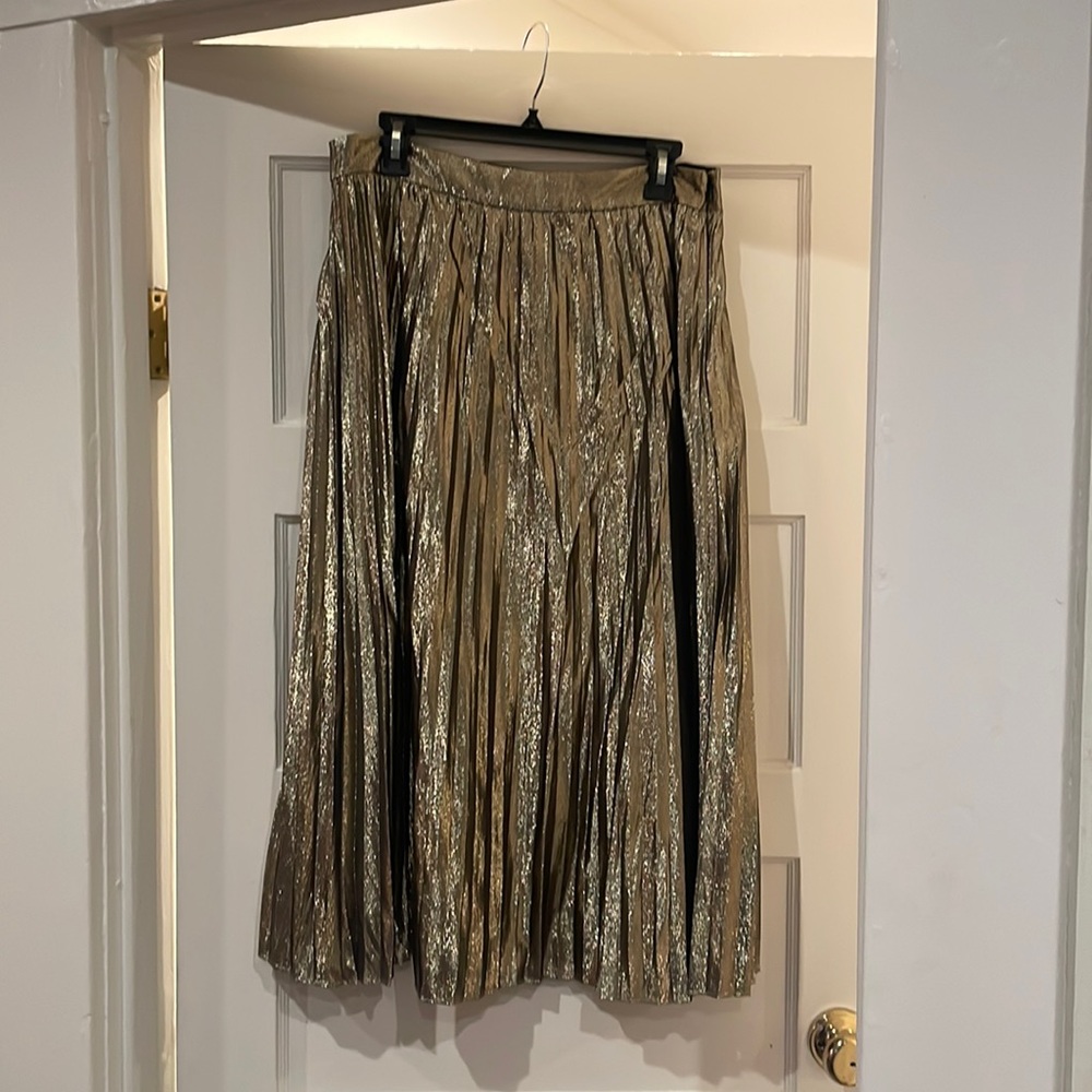 NWT J.Crew metallic pleated midi skirt